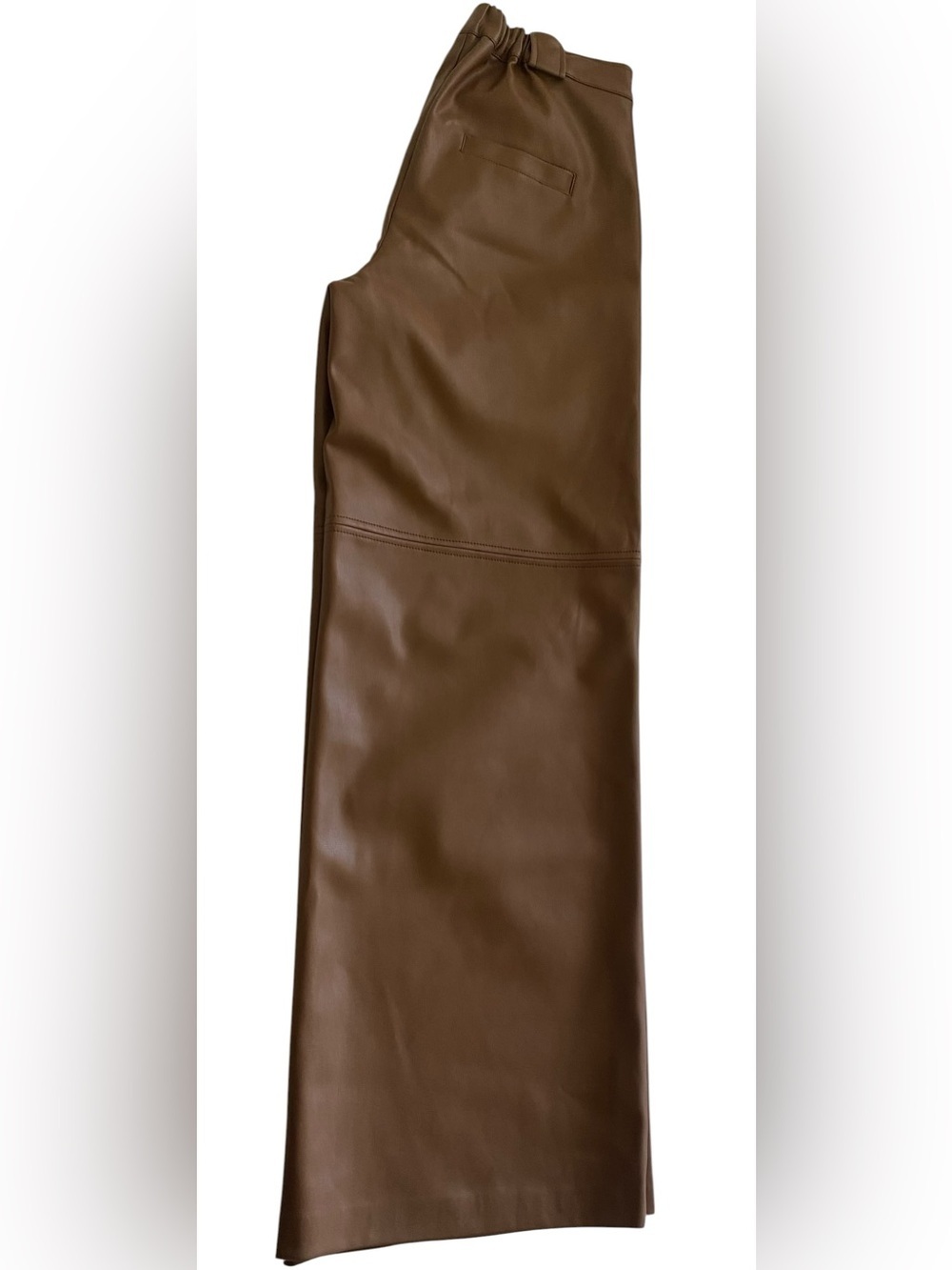 Central Park West Brown Faux-Leather Wide Leg Trousers - Picture 5 of 7